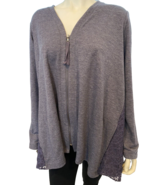 LOGO Lounge Purple-Gray Zip Front V Neck Long Sleeve Knit Jacket Size XL - €13,09 EUR