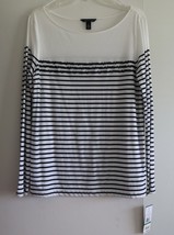 Tommy Hilfiger Women`s Top Shirt L Striped Sequins White Long Sleeve Cot... - $44.99