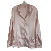 Victoria&#39;s Secret Pajama Top Satin Button Sleep Lounge Pink White Long S... - $38.94