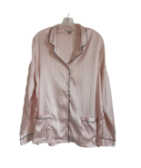 Victoria&#39;s Secret Pajama Top Satin Button Sleep Lounge Pink White Long S... - $740.12 MXN