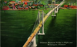 Night View Delaware Memorial Bridge Wilmington DE Linen Postcard A8 - £3.02 GBP