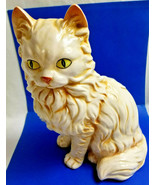 Large Vintage 9.5&quot; White Persian Cat Yellow Eyes Statue Figurine Shafford - £36.73 GBP