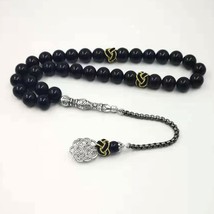 Natural Black Agates rosary Muslim Tasbih gift islam misbaha Man's Onxy prayer b - £59.21 GBP