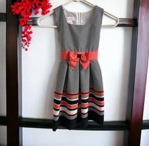 BONNIE JEAN Girl&#39;s Size 6X Dress Sleeveless Striped Coral Navy White Bow - $22.72