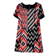 Jones New York Dress Ikat Red White Blue Short Sleeves Stretch Lined 2 Slits 8 - $15.67