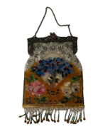 Amia Denver Co. Hand Painted Suncatcher Glass Purse Fringed Beaded Vintage - $20.88