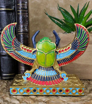Egyptian Beautiful Golden Winged Scarab Amulet Ankh Symbol of Rebirth Figurine - £17.57 GBP