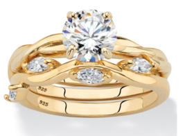 Round Twisted Cz Bridal Gp 2 Ring Set 14K Gold Sterling Silver 6 7 8 9 10 - £159.66 GBP