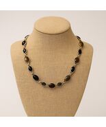 Liz Claiborne Silver-Tone Gemstone Link Necklace – Black & Brown Oval Cabochons - $23.98 CAD