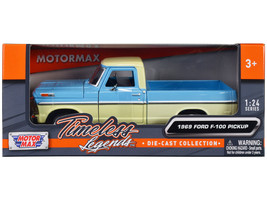 1969 Ford F-100 Pickup Truck Light Blue & Cream Timeless Legends Series 1/24 Die - $37.04