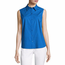 Liz Claiborne Women&#39;s Sleeveless Button Front Shirt LARGE Blue Polka Dot New - £19.91 GBP