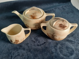 Roseville Pottery Landscape Tea Set, 3 Pieces, Rare, Glaze Crackling - £53.53 GBP