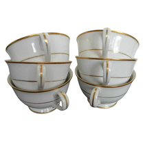 Royal M Japan Fine China 6 Footed White Tea Cups Gold Trim Band Discontinued Vtg - £31.31 GBP
