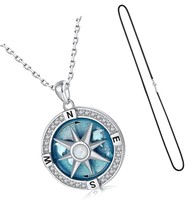 Navy-Anchor Travel-Map Rotatable Compass Necklace - Nautical - £117.09 GBP