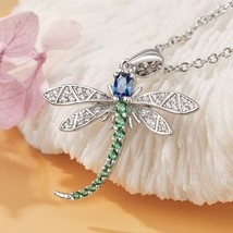 925 Silver 1Ct Lab-Created Sapphire Dragonfly Necklace Pendant Creative Women - £93.30 GBP