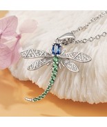 925 Silver 1Ct Lab-Created Sapphire Dragonfly Necklace Pendant Creative ... - £92.44 GBP
