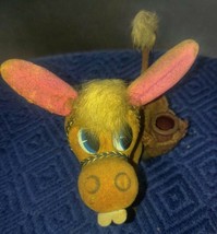 Vintage Funny Felt Buck Tooth Happy Donkey Pack Mule With Bell &amp; Sacks Cute - $19.99