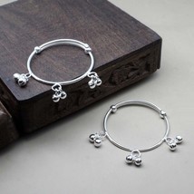 Real 925 Sterling Silver Kids Jingle Bells Bangles Bracelet Pair - £35.23 GBP