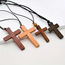 Handmade Adjustable Wooden Cross Pendant Necklace For Christians - £11.36 GBP