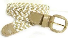 400 - BG/WHITE Nylon Braided Stretch Belt 1.25&quot; Wide On Sale &amp; Sizes To Fit Most - £7.99 GBP+