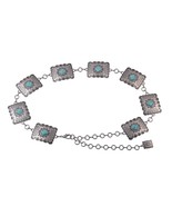 Western Southwestern Silver Turquoise Square Concho Chain Belt - $52.98 CAD
