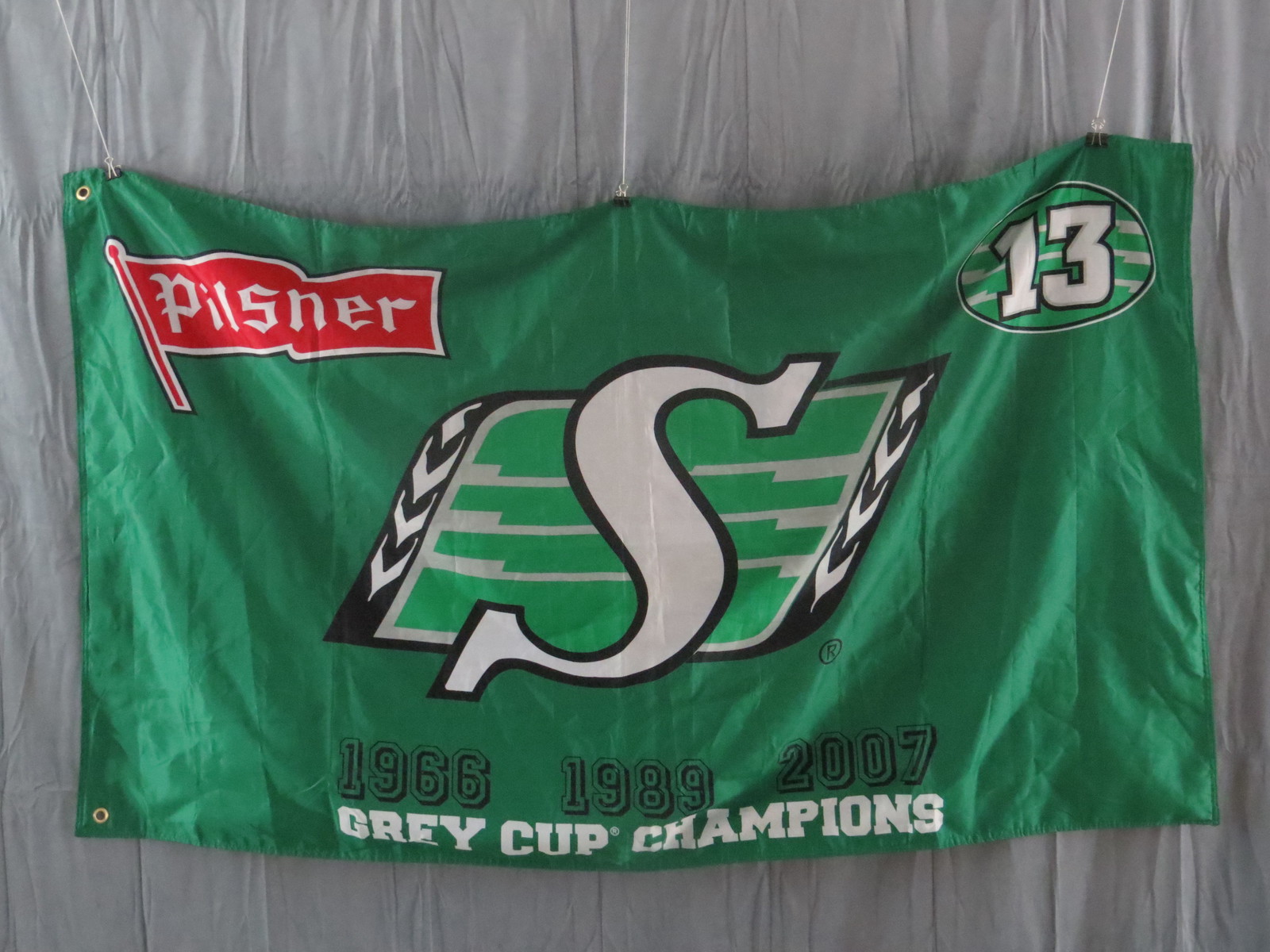 Saskatchewan Roughriders Flag - Pilsner Grey Cup Champions - Double Sided Flag - $39.00