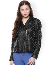 The Vanca Black Full Silver Studded Designed Cowhide Leather Jacket All ... - £204.05 GBP