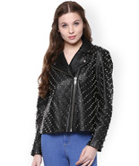 The Vanca Black Full Silver Studded Designed Cowhide Leather Jacket All ... - £208.36 GBP