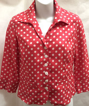 Talbots Petite 4P Shirt Jacket Orange White Polka Dot Lightweight Linen - £16.31 GBP