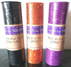 NEW Crafters Square Glow in the Dark Glitter Tulle Lot 3 Rolls Halloween Decor - £9.49 GBP
