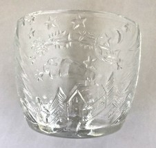 4 Vtg Christmas Candle Holder Indonesia Clear Pressed Molded Glass Cup Reindeer - £2.27 GBP