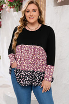 Black Floral Pattern Color Block Plus Size Pullover Top - $37.99