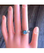 Sterling Silver Blue Cushion Cut CZ Solitaire Ring Size 7 - $23.10