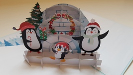 Christmas card origami Handmade popup card, Penguins &amp; Igloo - £5.87 GBP