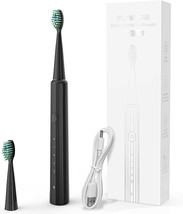 Black Electric Toothbrush 5 Modes Sonic Toothbrush 60 Days 3h Charge 2 Heads - £25.99 GBP
