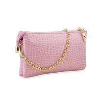 Artisan Crafted Women&#39;s Cross Shoulder Pink Clutch with Metal Chain - £49.32 GBP