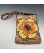 Faux Vegan Leather Handbag Flower Cross Body Purse Bag Beige Retro - $479.60 MXN
