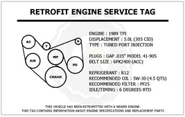 1990 TPI 5.0L Trans Am Retrofit Engine Service Tag Belt Routing Diagram ... - £11.72 GBP