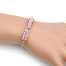 Rose Tone Bolo Bar Bracelet With Pink Sparkling Crystals - £25.71 GBP