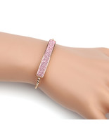 Rose Tone Bolo Bar Bracelet With Pink Sparkling Crystals - $43.73 CAD