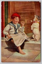 Boy And Dog Hitting The Pipe  Postcard R29 - £5.56 GBP