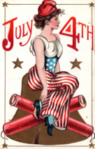 4th Of July Patriotic Postcard Lady Liberty Bell Firecracker Vintage Americana - £21.16 GBP
