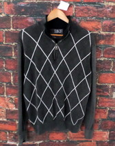BKE Men’s Argyle Sweater L Athletic Fit Grey Pullover 1/4 Zip Buckle - £7.52 GBP