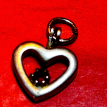 Sterling silver? Heart w/ Ruby in the middle 1/2 in heart~very dainty~beautiful - £18.12 GBP