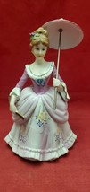 Vintage Victorian Lady Figurine With Umbrella Porcelain 7.5&quot; - £7.75 GBP
