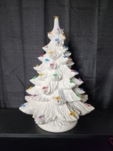 Vintage Ceramic Christmas Tree 19&quot; w/ Holly Base Nowell&#39;s Mold White Multicolor - £143.08 GBP