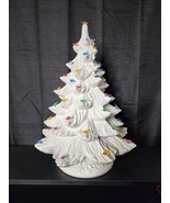 Vintage Ceramic Christmas Tree 19&quot; w/ Holly Base Nowell&#39;s Mold White Mul... - £140.80 GBP