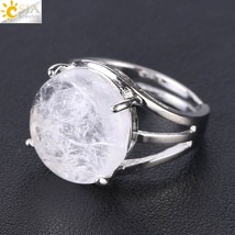 CSJA Crystal Ring for Women Natural Stone Ring Round Beads Casual Finger Rings P - £6.82 GBP