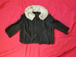 Vintage 1950s-60s Black Ribbon Soutache Crop capelet Jacket Mink Collar S - $59.40