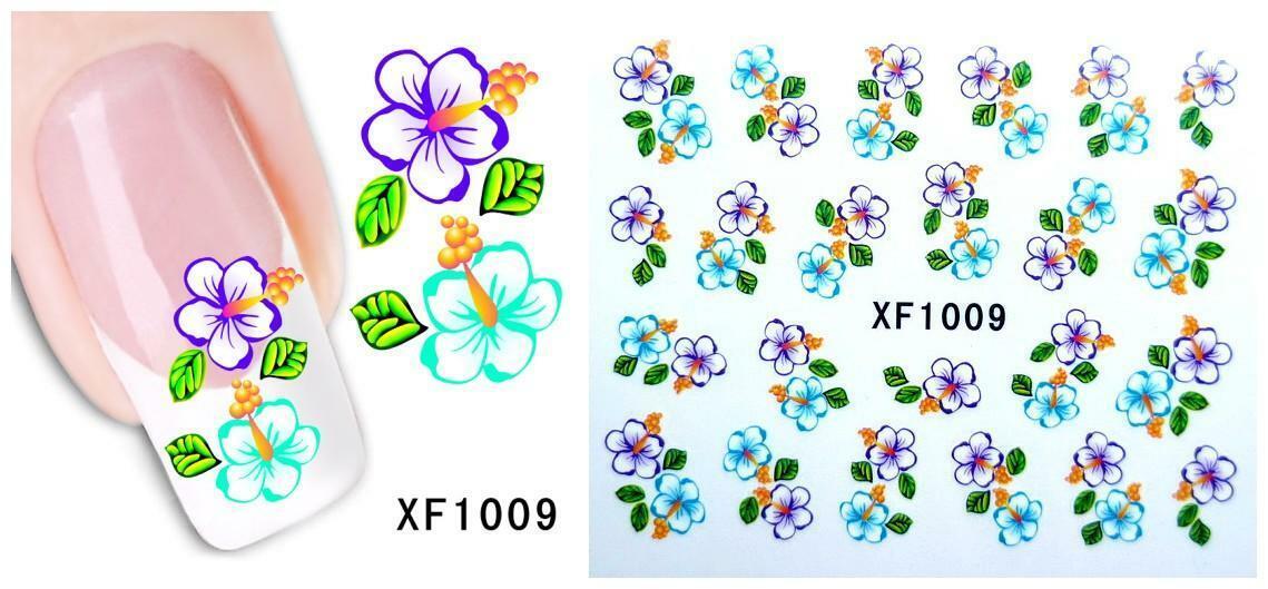 Nail Art Water Transfer Sticker Decal Stickers Pretty Flowers Blue Purpl... - $2.99